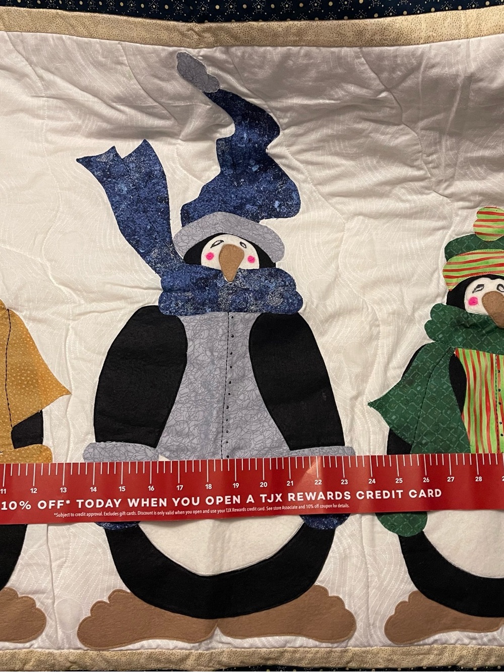 Winter Penguin Quilt Panel with Blue Hat and Scarf